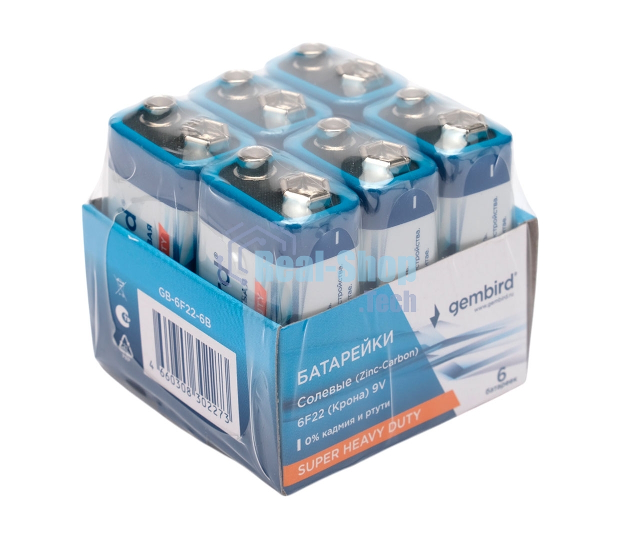 Батарейки солевые Gembird Gb-6F22-6B, тип Крона(6F22), 6шт, коробка