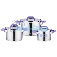 Набор посуды Lara LR02-126 Лаванда 2, 3.8, 6.4 л, нержавеющая сталь, индукционное 5-ти ступ. капс. дно