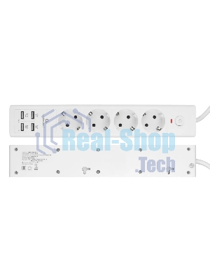 Сетевой фильтр Cablexpert Exnovo EXN-4-U4-W-2, 4 р, 16А, 4хUSB, 3.4A, 2 м, ур.защиты 4+, белый, коробка