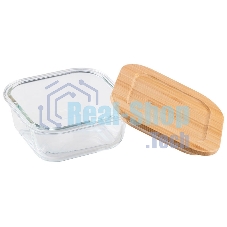 Контейнер LEONORD BAMBU, объем: 500 мл, из жаропрочного стекла с крышкой из бамбука, квадратный (106021)