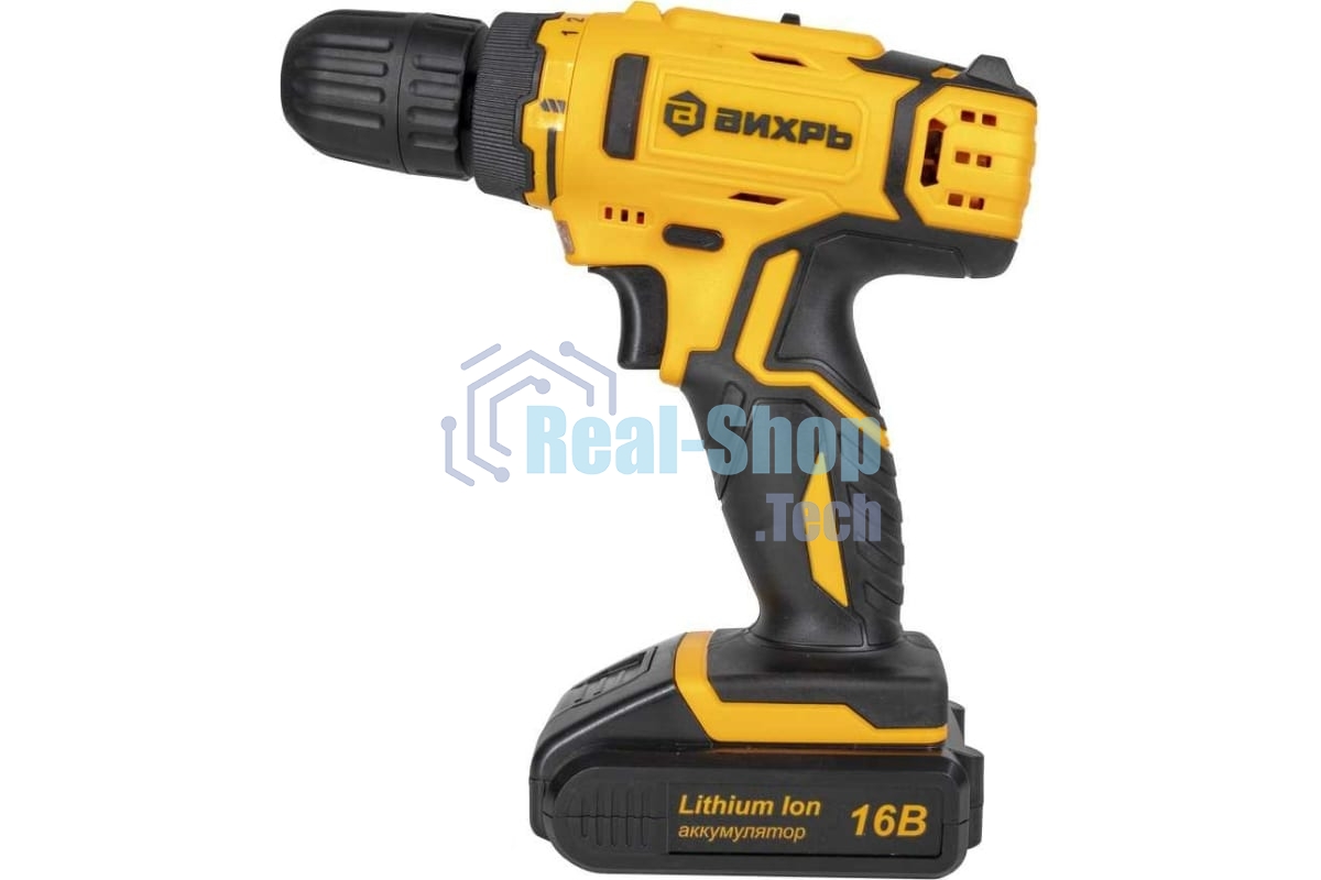 Дрель-шуруповерт аккумуляторная Вихрь ДА-16Л-2К 72/14/32, Аккумуляторная, 16В, 2 АКБ, Кейс