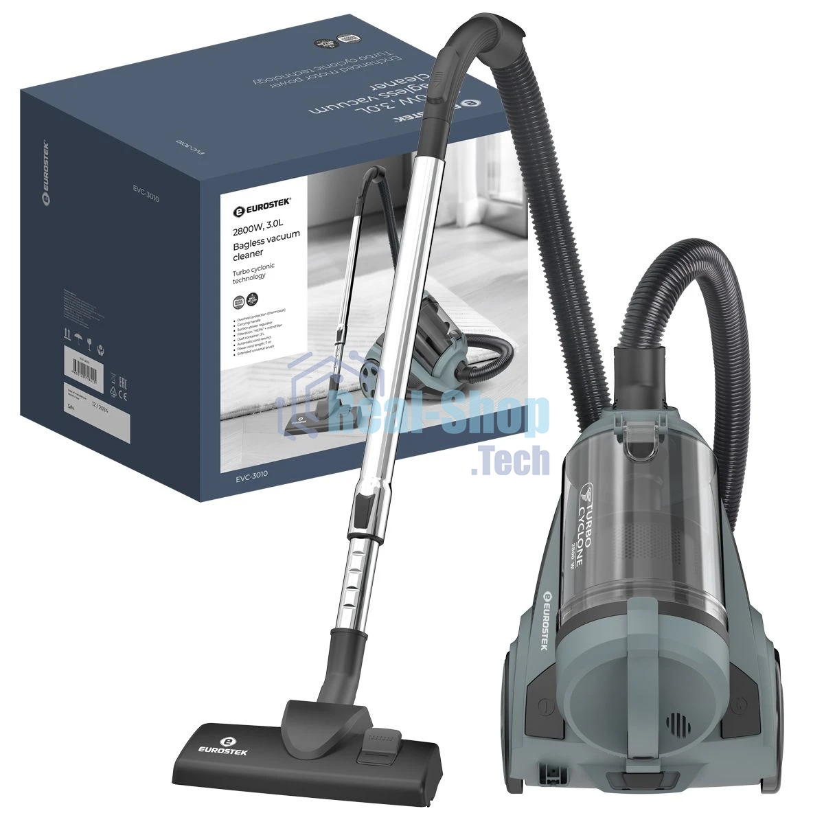 Пылесос Eurostek EVC-3010 синий, 400/2800 Вт, уборка сухая, пылесборник контейнер 3 л