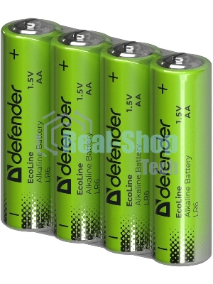 Батарейка алкалиновая Defender LR6-4S АА, шринк, 4 шт., EcoLine