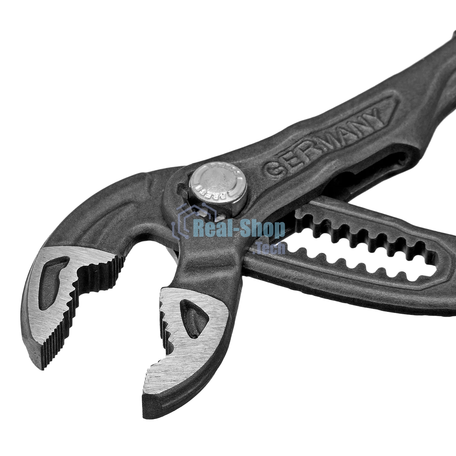 Клещи переставные Denzel кнопочный механизм, обливные рукоятки, 250 мм