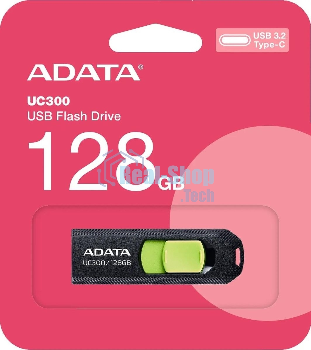 Флешка USB ADATA UC300 (ACHO-UC300-128G-RBK/GN), 128Gb, Type-C USB 3.2, R/W 100/30, черный/зеленый
