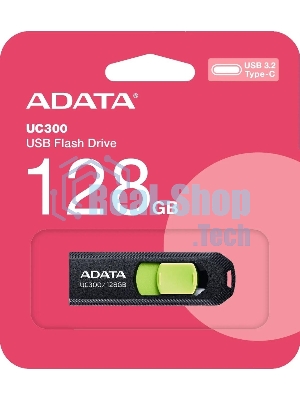 Флешка USB ADATA UC300 (ACHO-UC300-128G-RBK/GN), 128Gb, Type-C USB 3.2, R/W 100/30, черный/зеленый