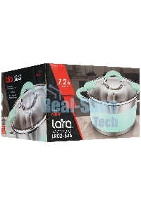Кастрюля LARA LR02-545 MINT 26x14 см, 7,2 л, носик, индукционное дно, крышка с бортом, нержавеющая сталь