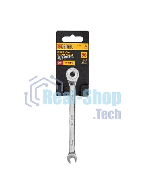 Ключ комбинированный трещоточный Denzel 6 мм, CrV, матовый хром 14700