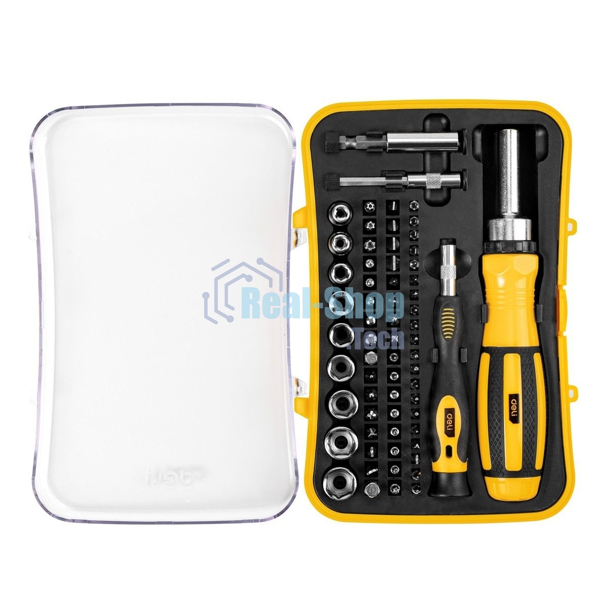 Набор прецизионных отвертокDeli DL3565 65 предметов Материал бит Cr-v. Пластиковый кейс.