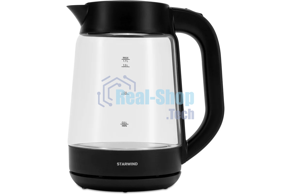 Чайник электрический Starwind SKG4030 1.7 л, 2200 Вт, черный (корпус: стекло)