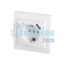 Розетка EKF Минск ERR16-028-100-USB 1-местная СП с/з с защитными шторками 16А белая с USB 1А