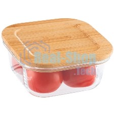 Контейнер LEONORD BAMBU, объем: 500 мл, из жаропрочного стекла с крышкой из бамбука, квадратный (106021)