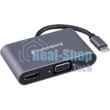 USB-концентратор Gembird UHB-D8, USB Type-C, PD100W, Jack 3,5, HDMI, VGA, USB Type-C