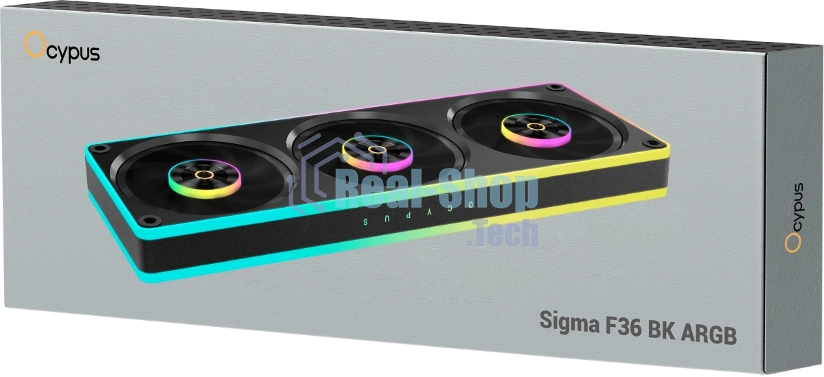 Вентилятор для корпуса Ocypus Sigma F36 BK ARGB, 3x120x120x25mm, 4-PIN PWM, 500-2200 RPM, 36 DBA MAX, FLUID DYNAMIC BEARING