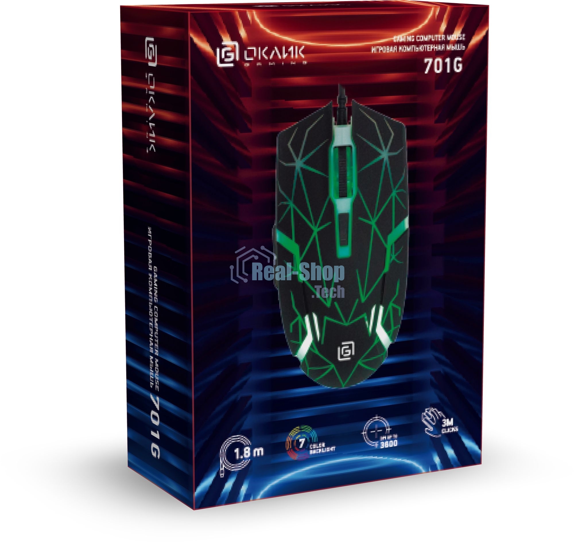 Мышь проводная Oklick 701G черный, 3600 dpi, USB, кнопки - 6