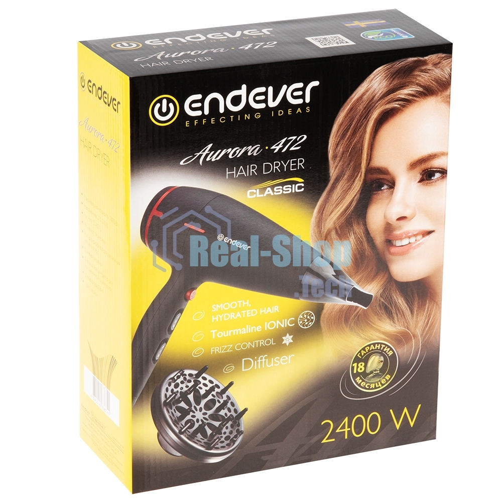 Фен Endever Aurora-472 черный, 2400 Вт, ионизация