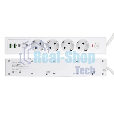 Сетевой фильтр Cablexpert Exnovo EXN-4-CU2-W-2, 4 р, 16А, 1xType-C PD, 30Вт, 2хUSB, 2 м, ур.защиты 4+, белый, коробка