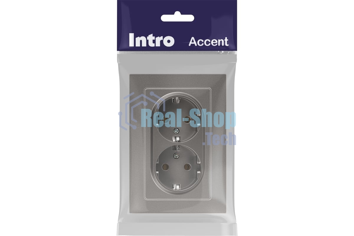 Розетка Intro Accent 6-205-09 двойн. 2X2P+E Schuko 16А-250В IP20 СУ AL/CU титан Б0063500