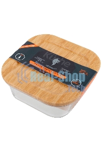 Контейнер LEONORD BAMBU, объем: 500 мл, из жаропрочного стекла с крышкой из бамбука, квадратный (106021)