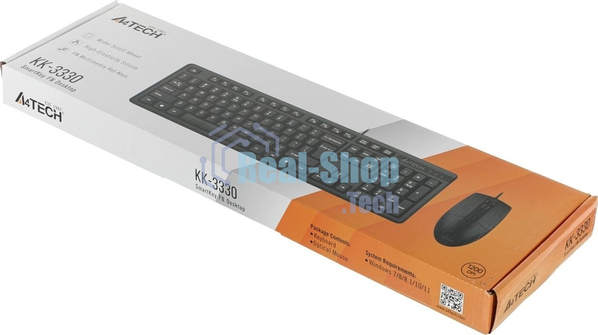 Комплект клавиатура+мышь A4Tech KK-3330 проводной, USB, 1200 DPI, чёрный