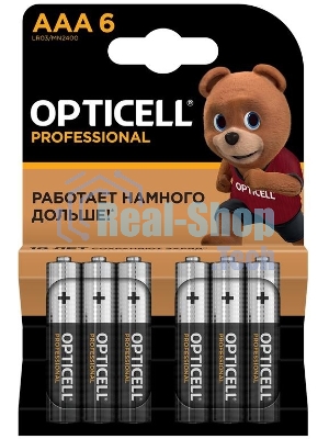 Элемент питания алкалиновый AAA/LR03 (блист. 6шт) Professional Opticell 5052004