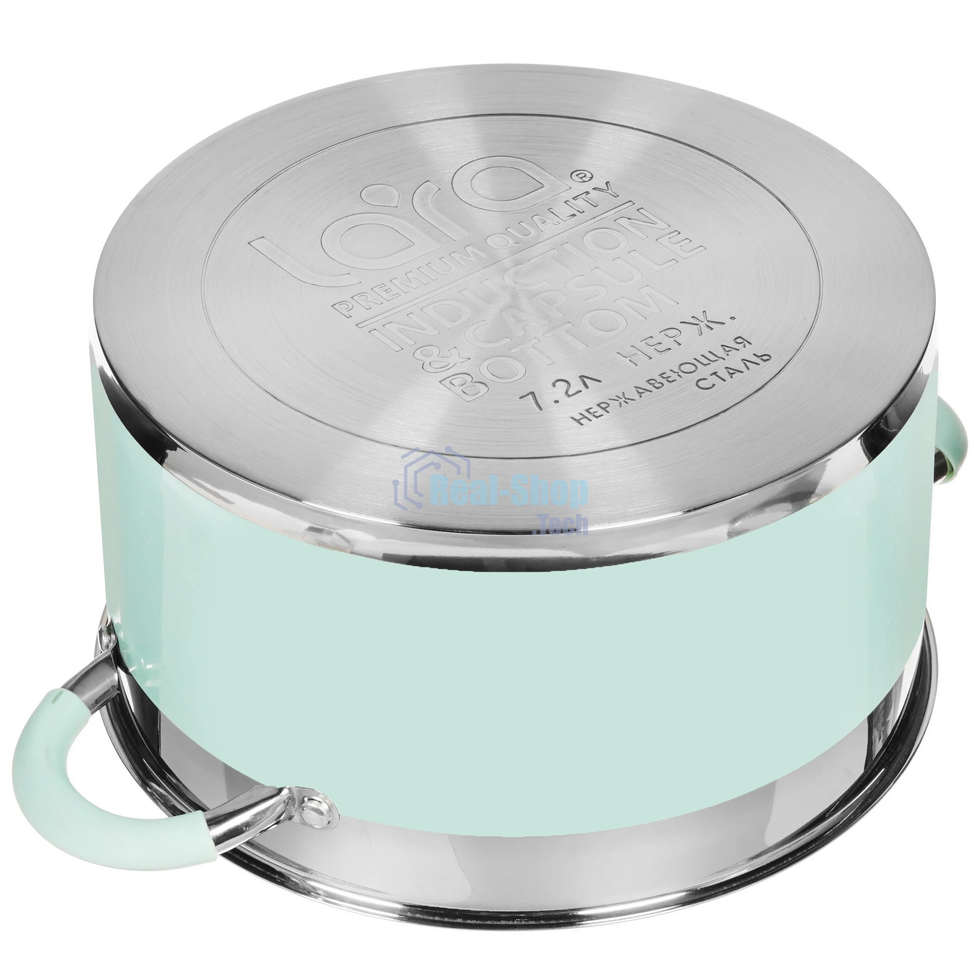 Кастрюля LARA LR02-545 MINT 26x14 см, 7,2 л, носик, индукционное дно, крышка с бортом, нержавеющая сталь