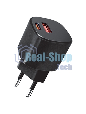 Сетевое зарядное устройство Qumo Energy GaN Mini PD 30W (Charger 0072), два порта: Type-C PD + USB-A QC3.0, черный