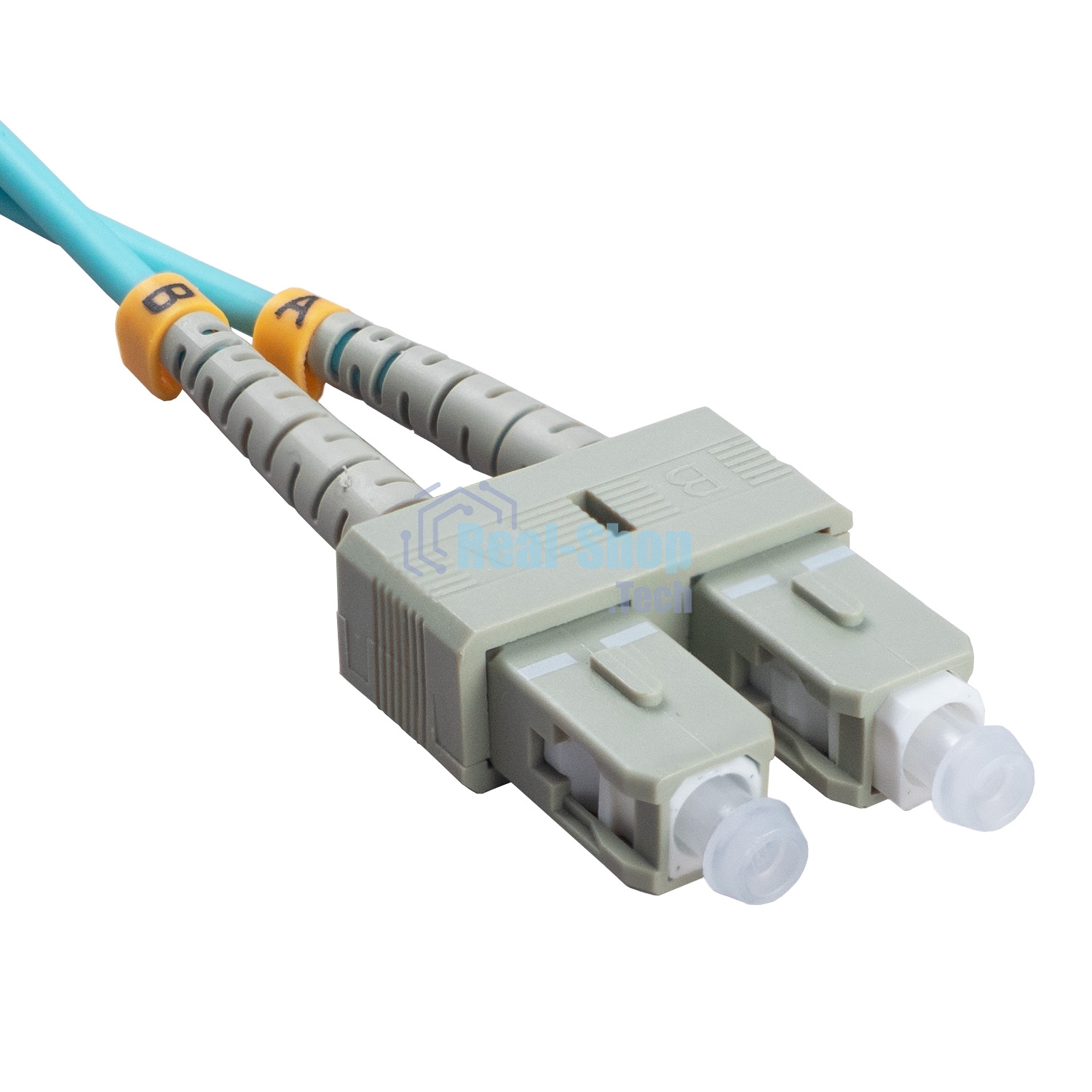 Патч-корд оптический Cabeus Tight Buffer, Duplex LC/SC, OM3 50/125, LSZH, 10м, Ø 3мм, серый хвостовик, бирюзовый