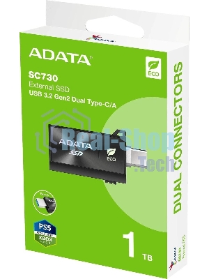Внешний SSD ADATA SC730, 1TB, USB 3.2 Gen 2 Type-A/Type-C, R/W 600/600, черный