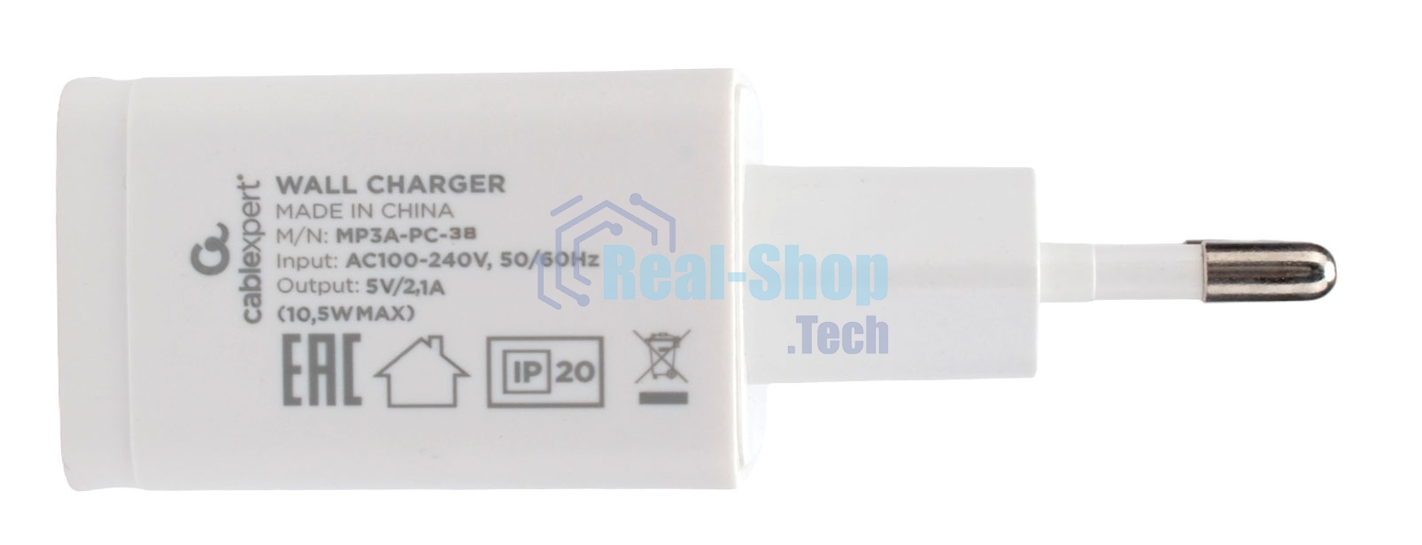 Сетевое зарядное устройство Cablexpert MP3A-PC-38 100/220V - 5V USB 1 порт, 2A, белый