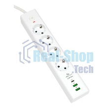 Сетевой фильтр Cablexpert Exnovo EXN-4-CU2-W-2, 4 р, 16А, 1xType-C PD, 30Вт, 2хUSB, 2 м, ур.защиты 4+, белый, коробка