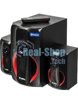 Колонки SVEN AC MS -304, черный Акустическая система, беспроводная передача сигнала по Bluetooth, суммарная мощность (RMS), Вт - 40, выходная мощность (RMS), Вт - сабвуфер: 20, сателлиты: 20 (2 х10), частотный диапазон, Гц - сабвуфер: 40 – 150, сателлиты: 150 – 20 000, размеры динамиков, мм - сабвуфер: O 128, воспроизведение с USB flash и SD card памяти, встроенное FM-радио, LED-дисплей, пульт ДУ, материал корпуса сабвуфера и сателлитов – дерево (MDF).