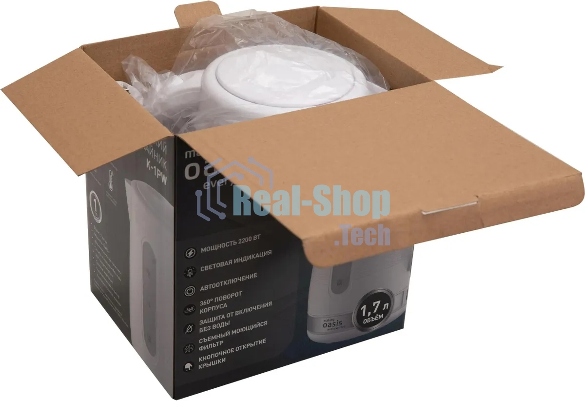 Чайник электрический Oasis making everywhere K-1PW 1,7 л, 2200 Вт, белый