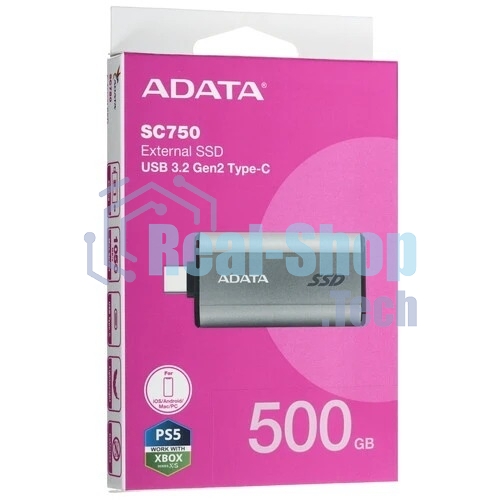 Внешний SSD ADATA SC750, 500 Gb, USB 3.2 Gen 2 Type-C, R/W 1050/1000, черный