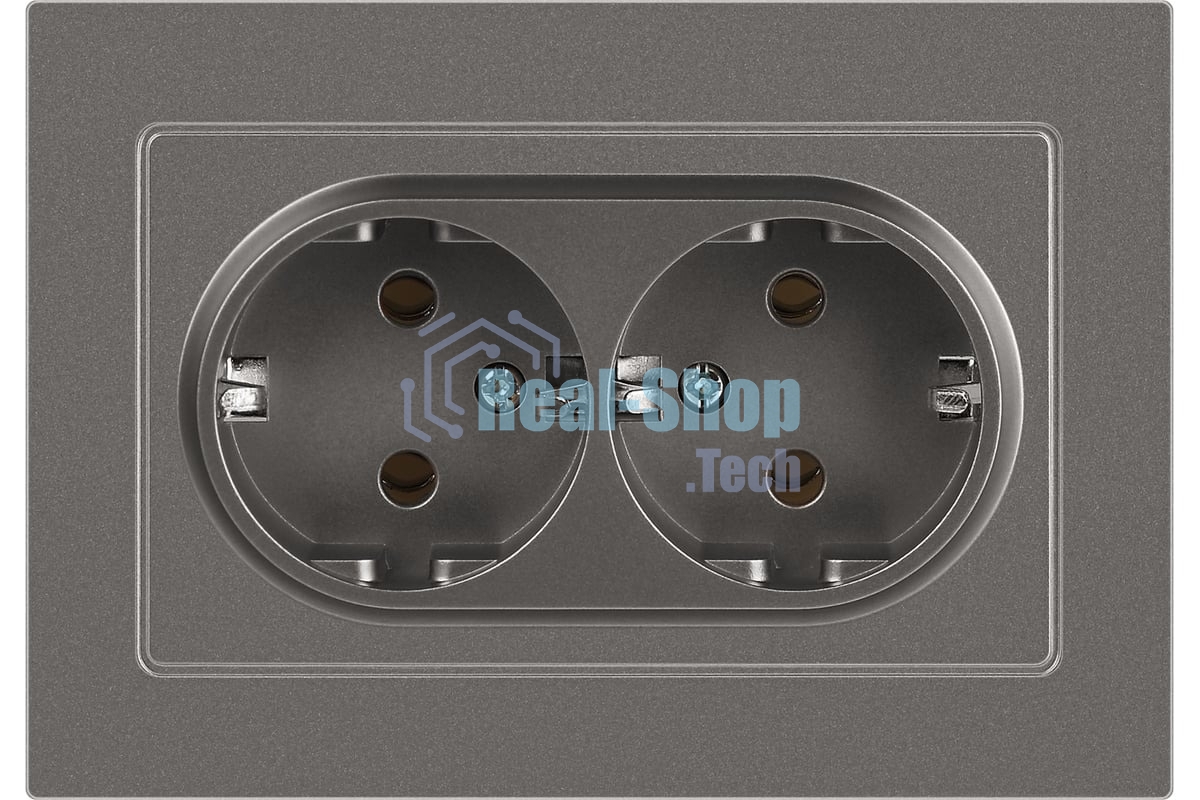 Розетка Intro Accent 6-205-09 двойн. 2X2P+E Schuko 16А-250В IP20 СУ AL/CU титан Б0063500