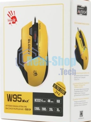 Мышь проводная A4Tech Bloody W95 Max Sports желтый/серый, 12000 dpi, USB, кнопки - 10