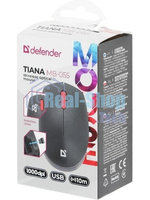 Мышь беспроводная Defender Tiana MB-055 черный, 1000 dpi, радиоканал, USB, кнопки - 3