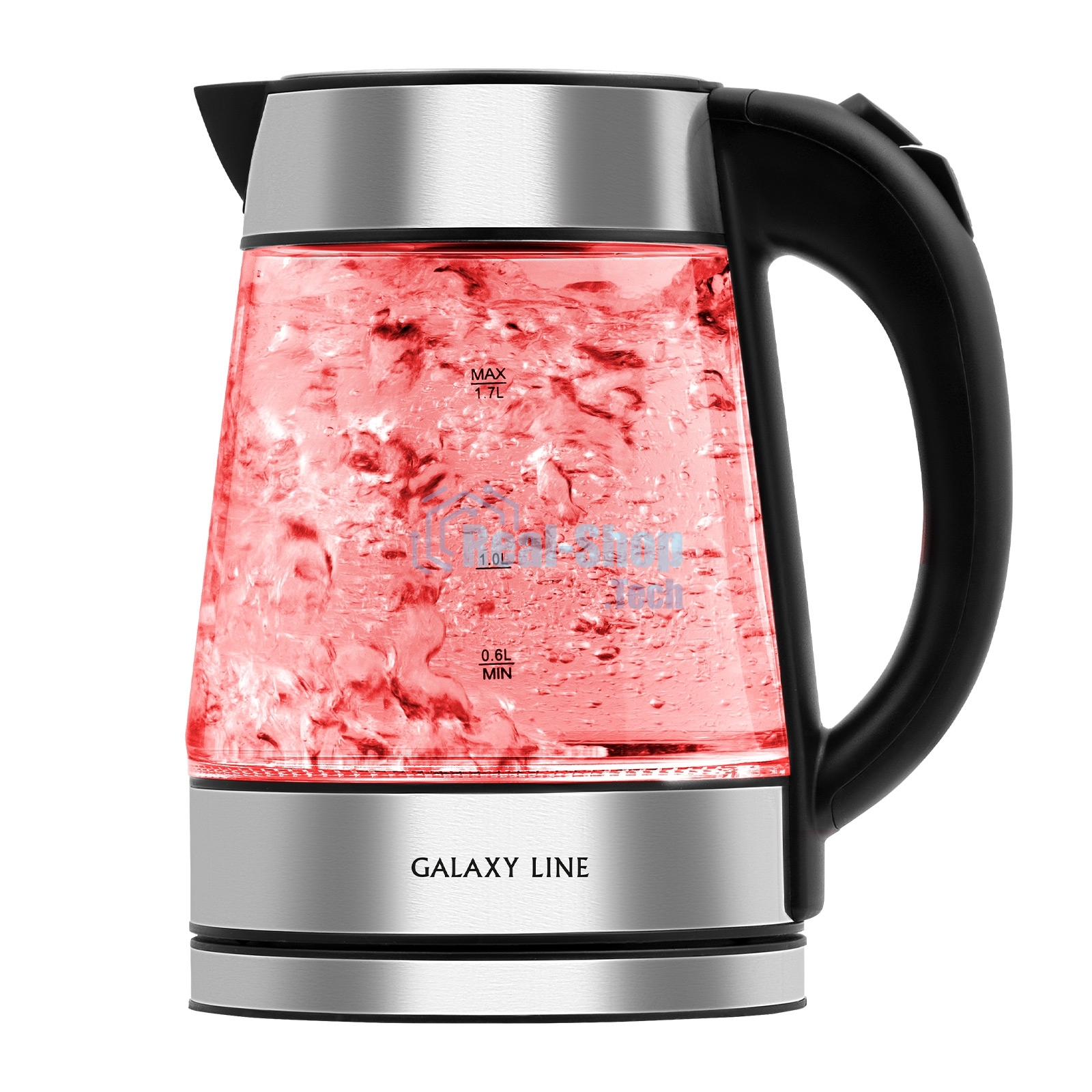 Чайник электрический Galaxy Line GL 0561, стекло, 2200 Вт, 1,7 л, многоцветная LED-подсветка, съемный фильтр, корпус из термостойкого стекла