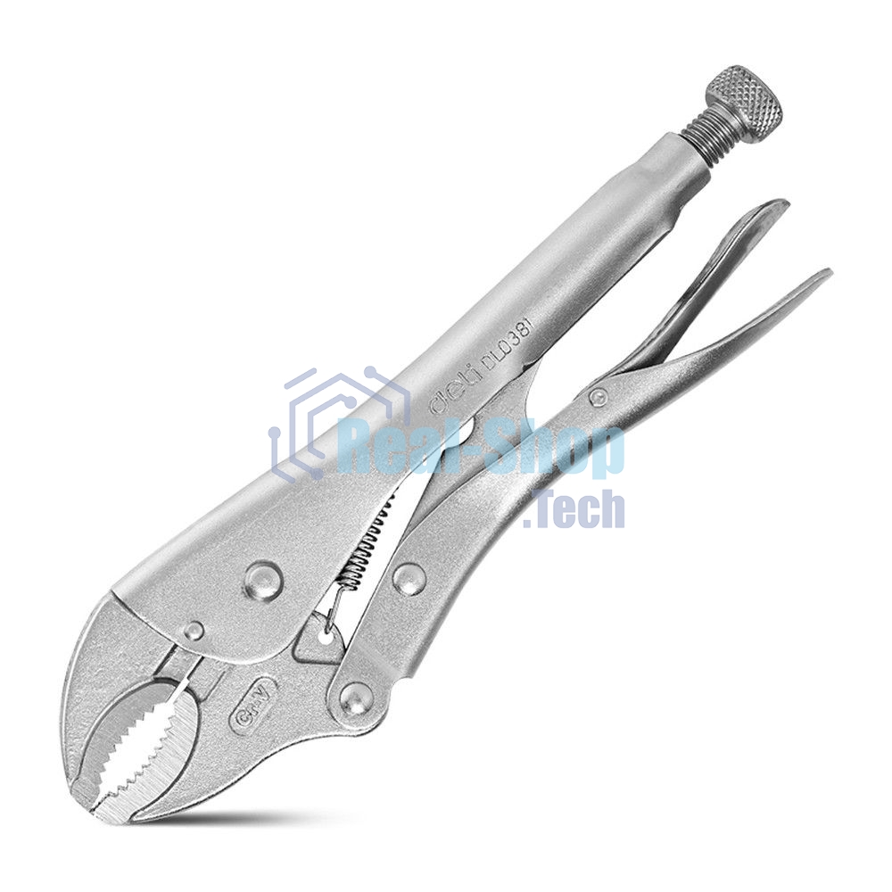 Зажимные клещи с изогнутыми губками Deli DL0381 200мм, рабочий ход 55мм, регулировочный винт