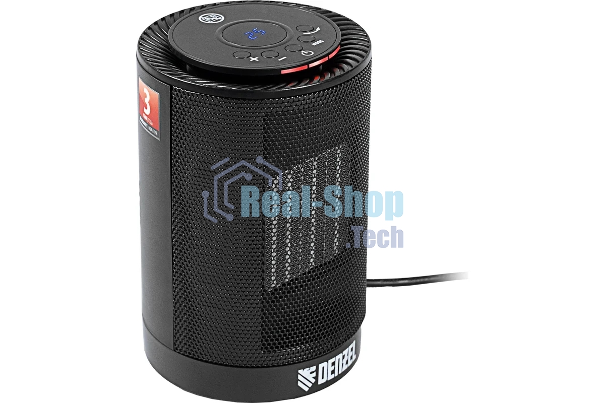 Тепловентилятор керамический Denzel DTFC-1200, черный, 600/1200 Вт, 12 м2, 3 режима, термостат