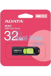 Флешка USB ADATA UC300 (ACHO-UC300-32G-RBK/GN), 32Gb, Type-C USB 3.2, R/W 100/30, черный/зеленый