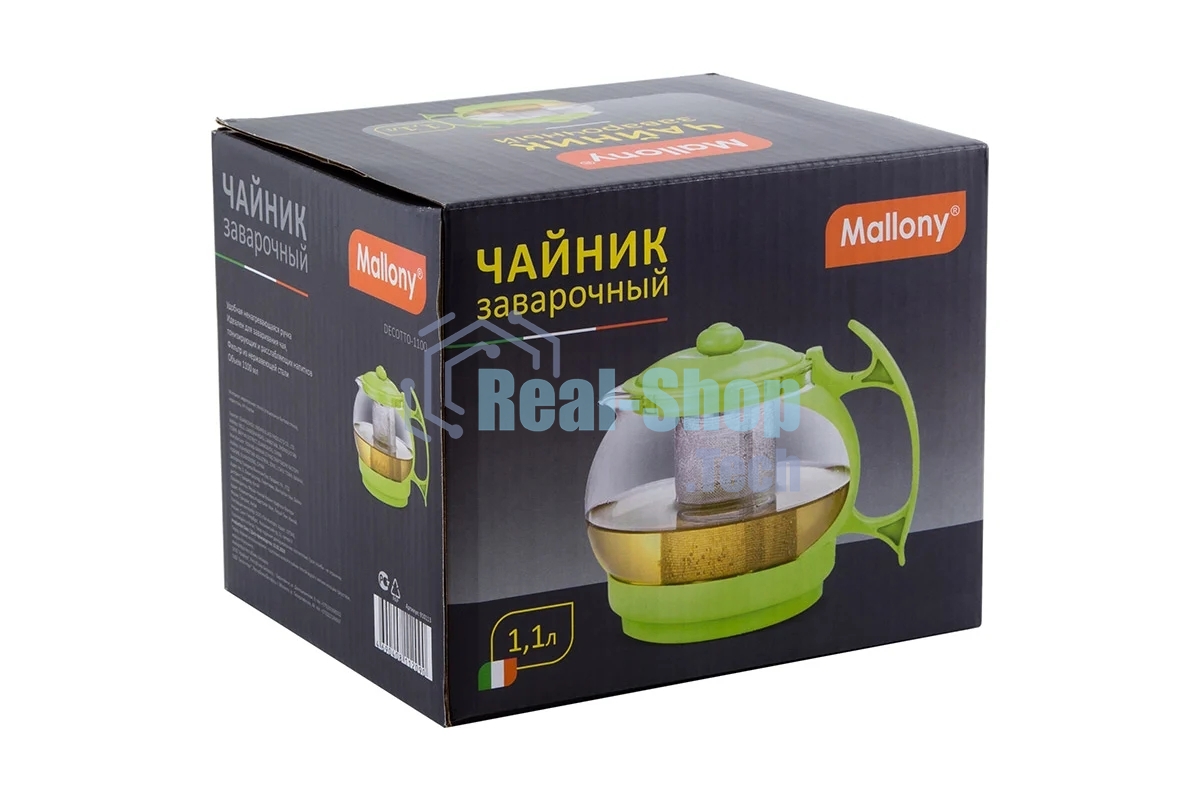 Чайник заварочный Mallony Decotto-1100 с пластик ручкой, фильтр из нерж ст, 1,1 л
