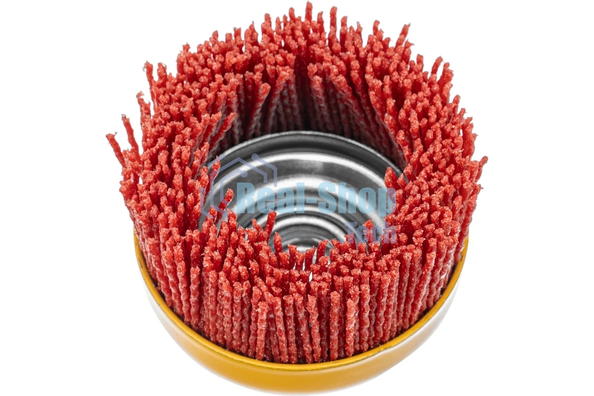 Щетка для УШМ Denzel 75 мм, чашка, нейлоновая щетина, М14