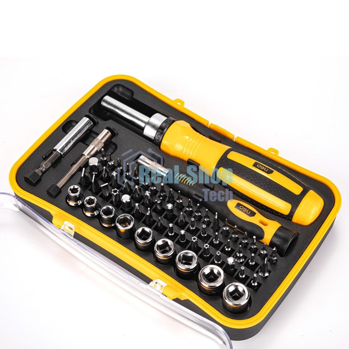 Набор прецизионных отвертокDeli DL3565 65 предметов Материал бит Cr-v. Пластиковый кейс.