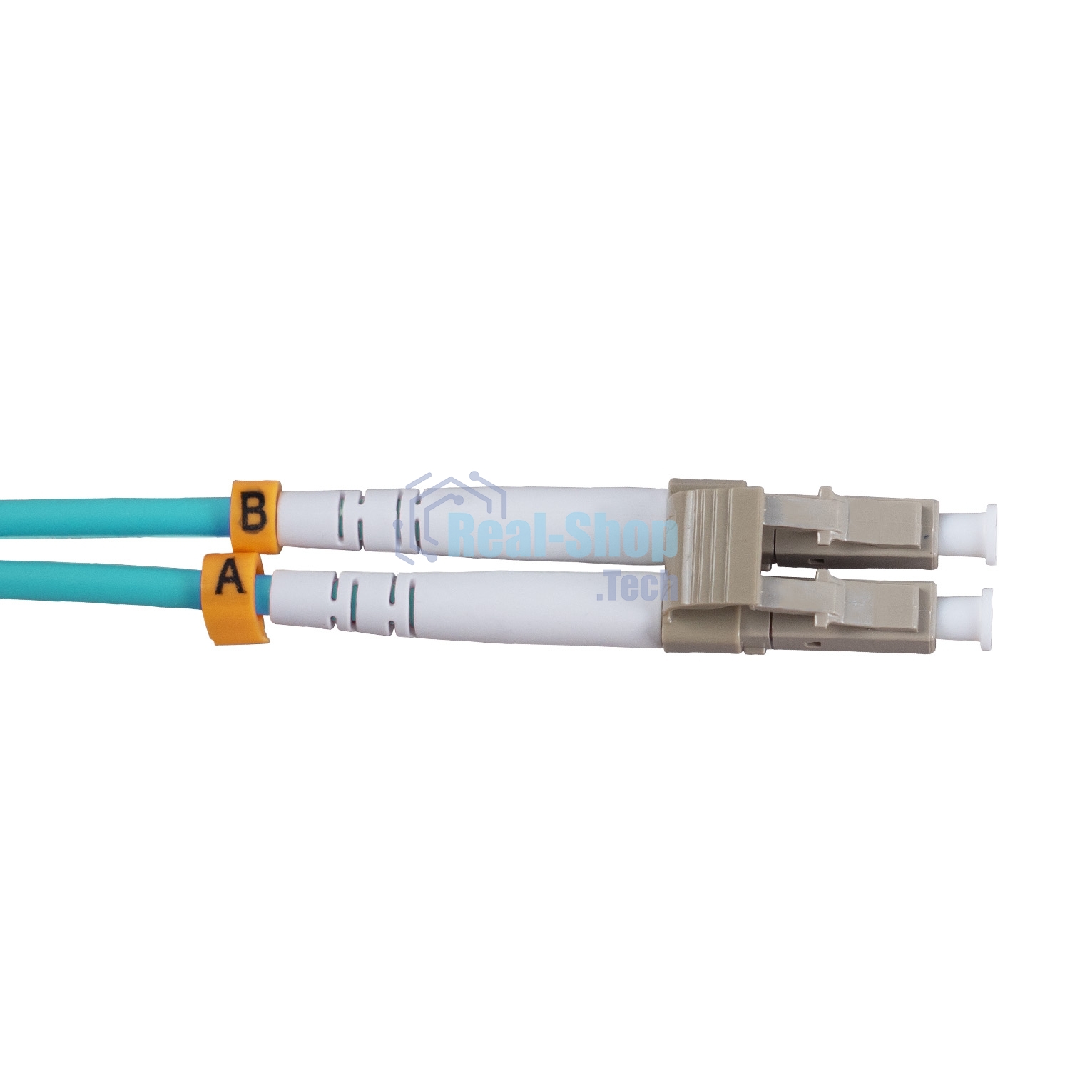 Патч-корд оптический Cabeus Tight Buffer, Duplex LC/SC, OM3 50/125, LSZH, 10м, Ø 3мм, серый хвостовик, бирюзовый