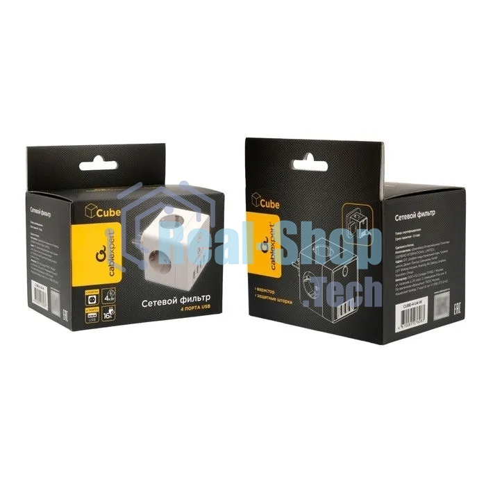 Сетевой фильтр Cablexpert Cube CUBE-4-U4-W, 4 р, 16А, 4хUSB, ур. защиты 2+, белый, коробка