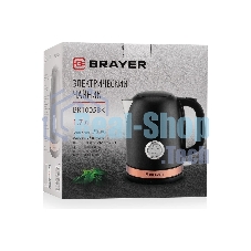 Чайник электрический BRAYER BR1005BK 2200 Вт.1.7 л, STRIX, сталь окраш, термометр, черный