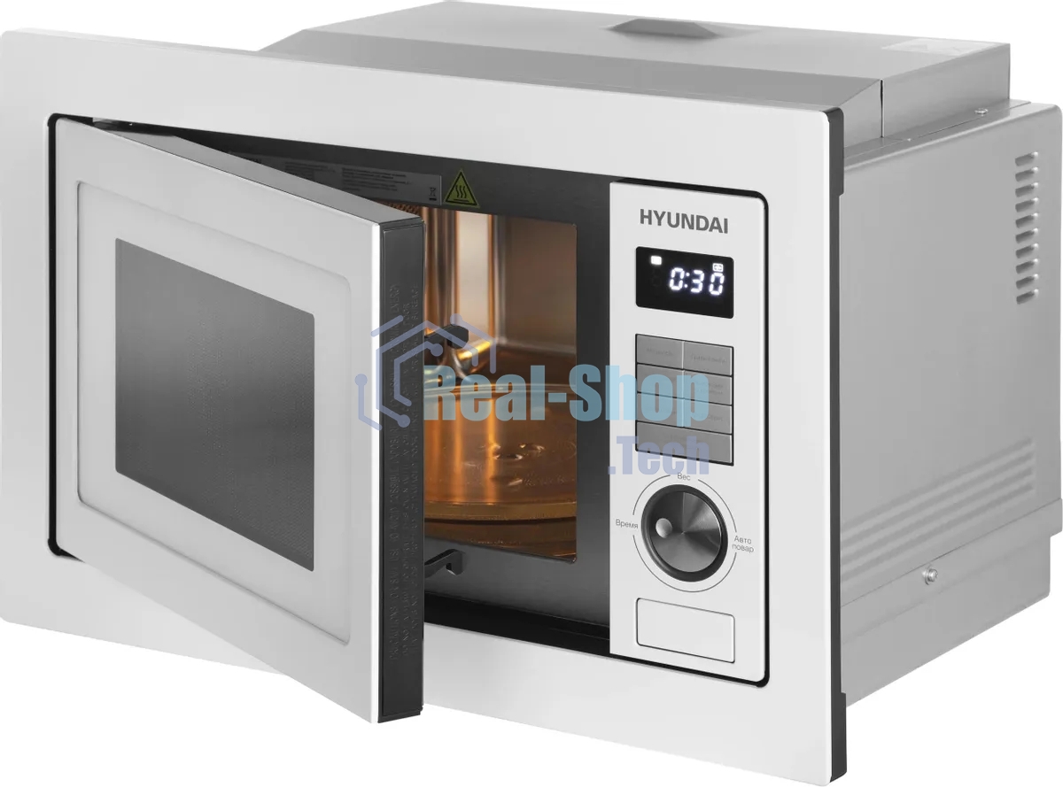 Микроволновая печь встраиваемая Hyundai HBW 2544 WG белый, 25 л, 900 Вт, переключатели - кнопки/поворотный механизм