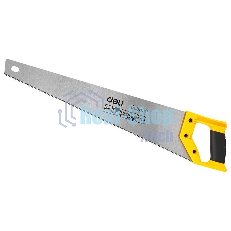 Ножовка по дереву Deli DL6850 500мм Материал: 65Mn. Термообработанная поверхность. Зубья пилы: 7 TPI. Шлифовка зубов с 2-х сторон. Литая ручка из двухкомпонентного противоударного пластика.