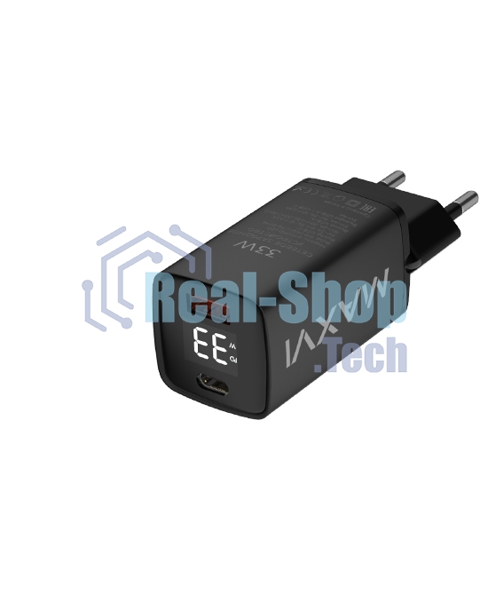 Сетевое зарядное устройство Maxvi A402PD LED 33W, 1xUSB-A, 1xUSB-C, черный